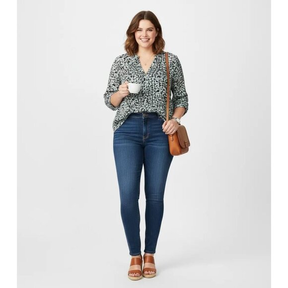 Dkny Tops - DKNY Women’s 3/4 Sleeve Printed Split-Neck Pleated Front Peasant‎ Top Size Large